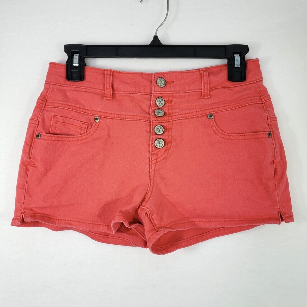 Aeropostale High Rise Shorty Coral Pink Denim Button Fly Shorts Womens Size 4‎